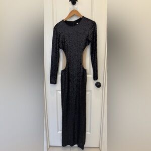 Dress the Population Black Textured Long Sleeve Maxi Dress